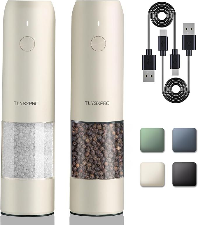 Electric Salt and Pepper Grinder Set, USB Rechargeable, Automatic Salt and Pepper Mill Grinder wi... | Amazon (US)