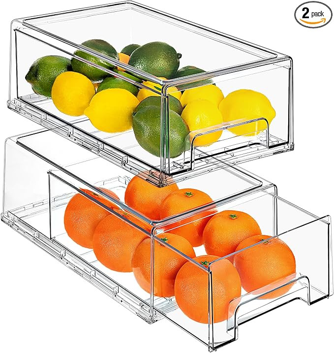 Sorbus Clear Stackable Fridge Drawer Bins - Pull Out Refrigerator Organizer Containers for Kitche... | Amazon (US)
