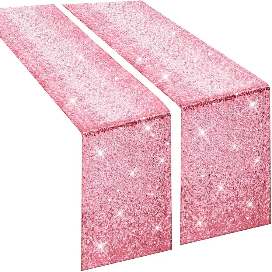 yuboo Pink Sequin Table Runners 12''x 108'', 2 Pack Fabric Glitter Tablecloth for Wedding Birthda... | Amazon (US)