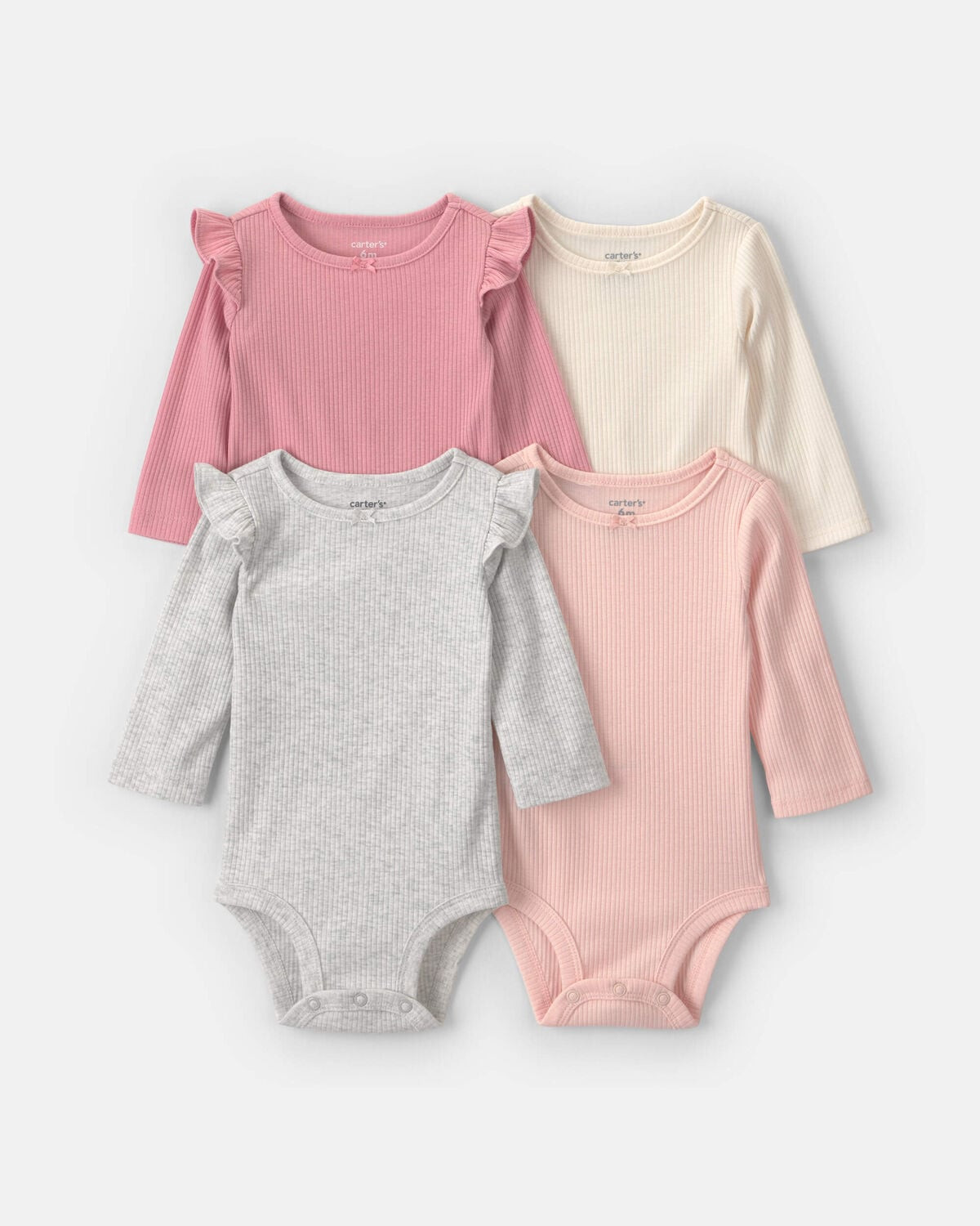 Baby Girl 4-Pack Ribbed Ruffle Long-Sleeve Multipack Bodysuits | Carter's Inc