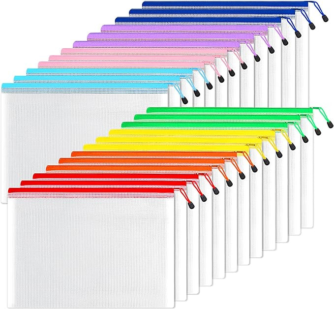 SUNEE Plastic Mesh Zipper Pouch 11x16 in (8 Colors, 24 Packs),Extra Large Water-Resistant Zip Bag... | Amazon (US)