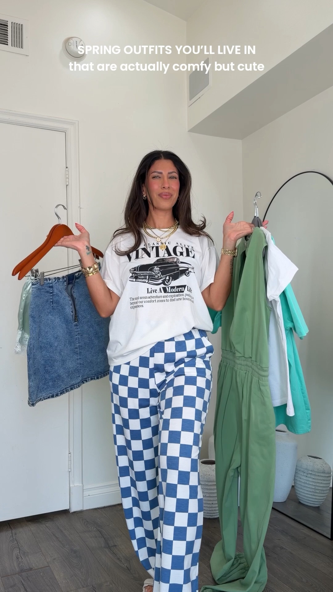 Spring outfits you’ll live in.. that are actually comfy but cute!!

Outfit 1: lace shorts are stunning! Definitely a spring/summer/fall staple. Wearing small. Graphic tee size large, so frikin’ cute!

Outfit 2: I love these checkered pants!! Incredibly comfy, wearing medium. Vintage graphic tee size medium 

Outfit 3: denim skirt is a closet staple! I wear this throughout spring, summer and fall. Wearing size small. Basic white tee size medium, comes in two pack. I already purchased these three times because I wear them so much

Outfit 4: the comfiest and most flattering jumpsuits! Wearing size medium 

#LTKootd #LTKSeasonal #LTKMidsize