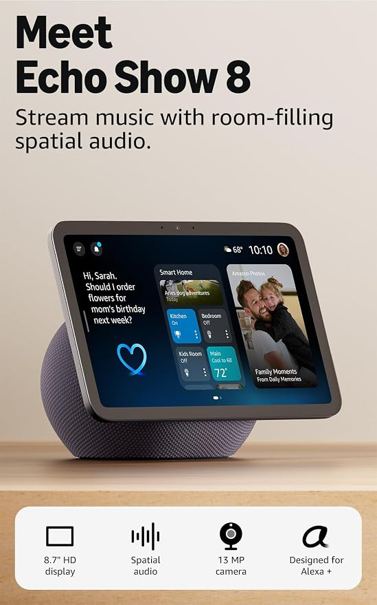 Amazon Echo Show 8 (newest model), Vibrant HD 8.7" display with spatial audio, Designed for Alexa... | Amazon (US)
