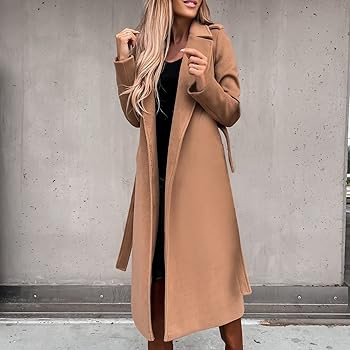 Trench Coat Women Long Trendy Open Front Belted Pea Coat Notch Lapel Long Sleeve Jacket Winter Wa... | Amazon (CA)