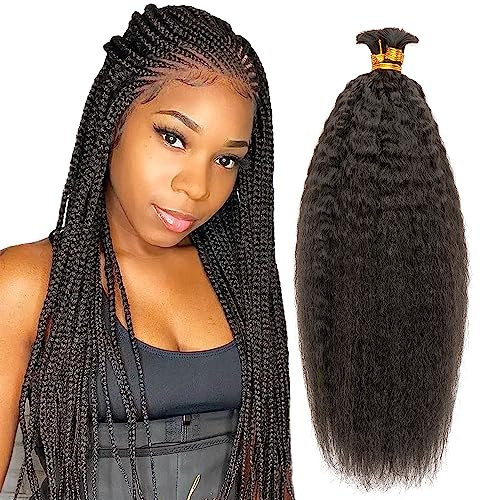 Niawigs Brazilian Human Hair Bulk for Braiding Wet and Wavy 100 Percent Human Braiding Hair No Weft Bundles for Crochet Hair Natural Black (20 Inch, Kinky Straight) | Amazon (US)