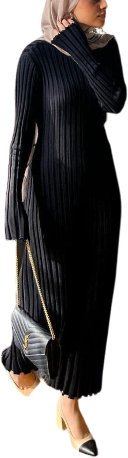 NIKDUCK Women Knitted Long Sleeve Maxi Dress Crochet Slim Fit Hollow Out Midi Dress Warm Party Cl... | Amazon (US)