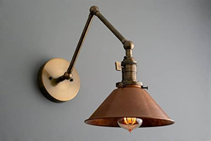 MIOMT Swing Arm Sconce - Copper Shade - Wall Lamps - Farmhouse Lighting - Bedside Lamp (Antique B... | Amazon (US)