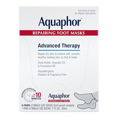 Aquaphor Repairing Foot Masks, Moisturizing Socks for Dry Feet, Hydrating Foot Care Treatment with Avocado Oil and Shea Butter, Pack of 6 | Amazon (US)