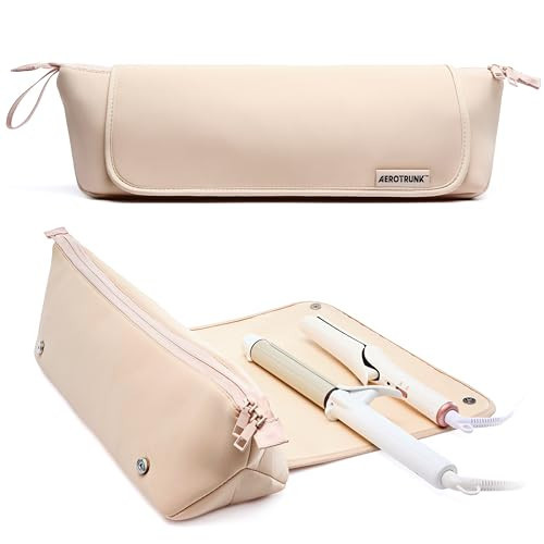 Aerotrunk Hair Tools Organizer - Hot Hair Tools Travel Bag with Heat Resistant Mat, Large Capacity Pouch for Flat Irons, Curling Wands, Hair Dryers - Beige | Amazon (US)