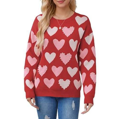Sastianaen Pearl Sweater for Women Love Heart Graphic Knitted Sweatshirts Cute Oversized Pullover Shirts M | Amazon (US)