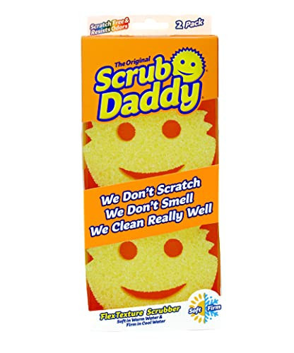 Scrub Daddy Original Dish Sponge Twin Pack, Smiley Face Sponges for Cleaning & Washing Up - Multipack Kitchen Non Scratch Scourers with FlexTexture Firm & Soft Scrubbing, Dishwashing Scrubber - Yellow | Amazon (US)