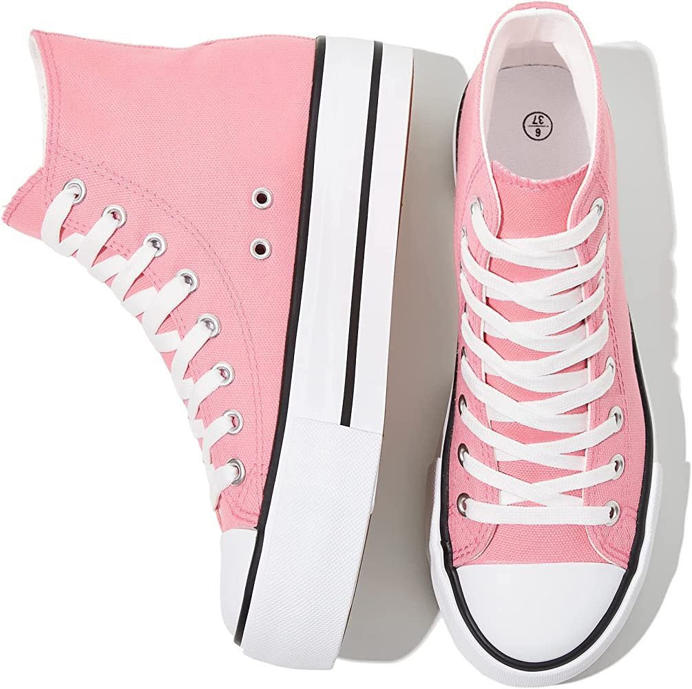 FRACORA Womens High Top Canvas Shoes White Black Platform Sneakers Lace Up Shoes for Women | Amazon (US)