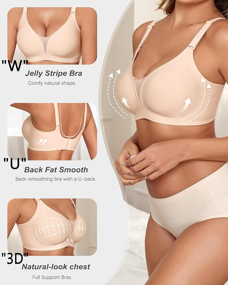 COOL CUTE Jelly Bras for Women No Underwire Sexy V-Neck Mesh Comfy Wireless Bralettes Seamless Ev... | Amazon (US)