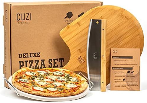 Cuzi Gourmet XL 4-Piece Pizza Stone Set - 15" Thermal Shock Resistant Cordierite Pizza Baking Stone, | Amazon (US)