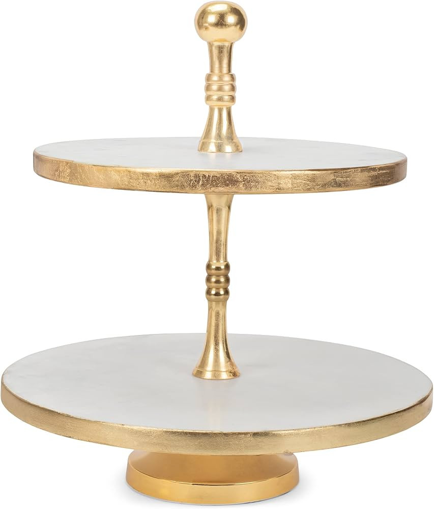 IHI EST. 1986 India Handicrafts Classic White with Gold Trim 10 x 12 Marble Two Tier Cake Cupcake... | Amazon (US)