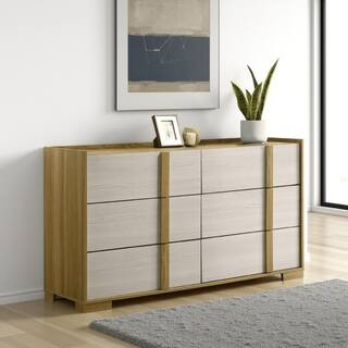 Hyle Natural Brown and White 6-Drawer 60.75 in. Wide Dresser without Mirror | The Home Depot