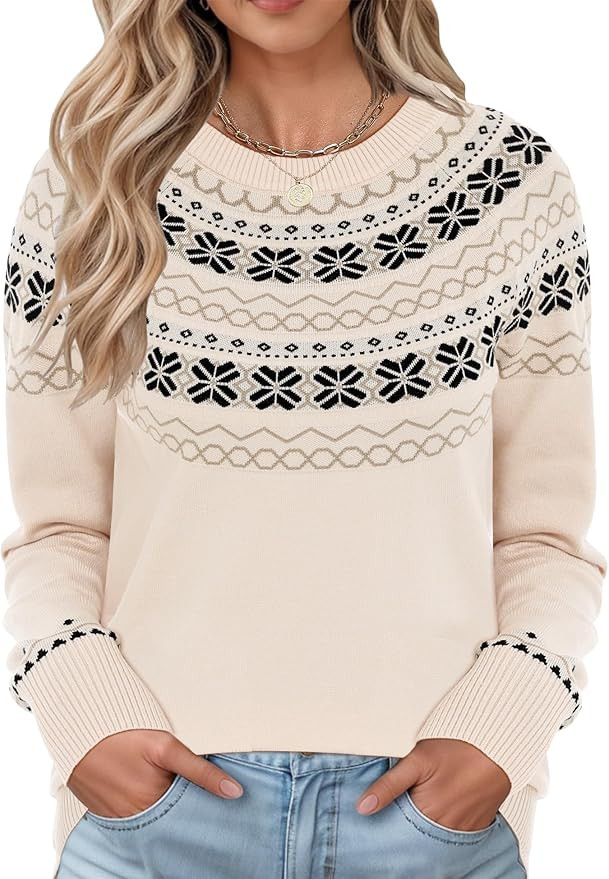 LOMON Womens Casual Lightweight Vintage Fair Isle Sweater Raglan Sleeve Crew Neck Knitted Pullove... | Amazon (US)