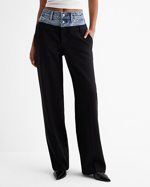 High Waisted Denim Waist Relaxed Straight Leg Pant | Express