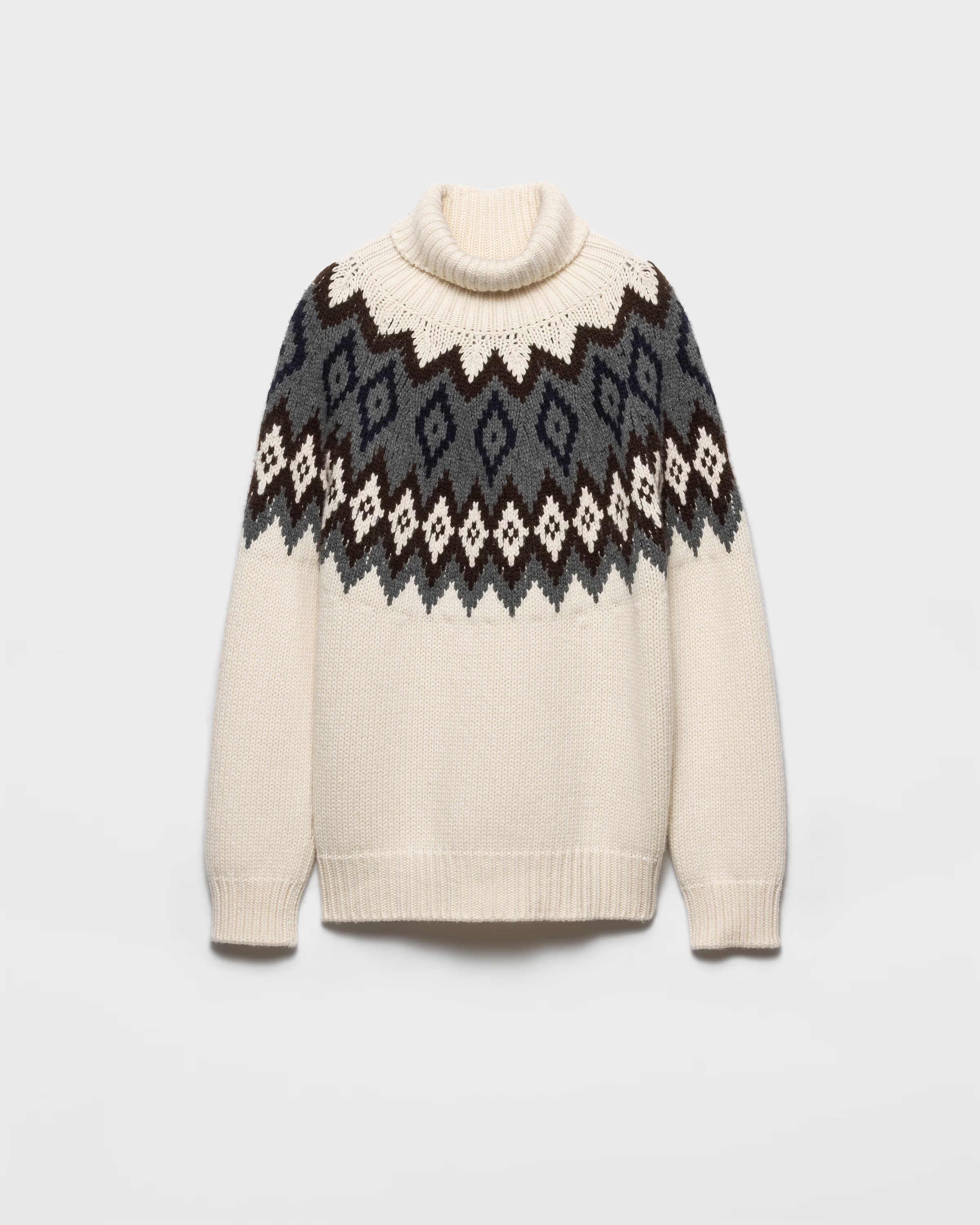 Natural/slate Cashmere And Wool Turtleneck Sweater | PRADA | Prada UK