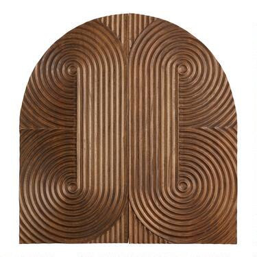 Distressed Brown Carved Wood Arch Diptych Wall Decor 2 Piece | World Market