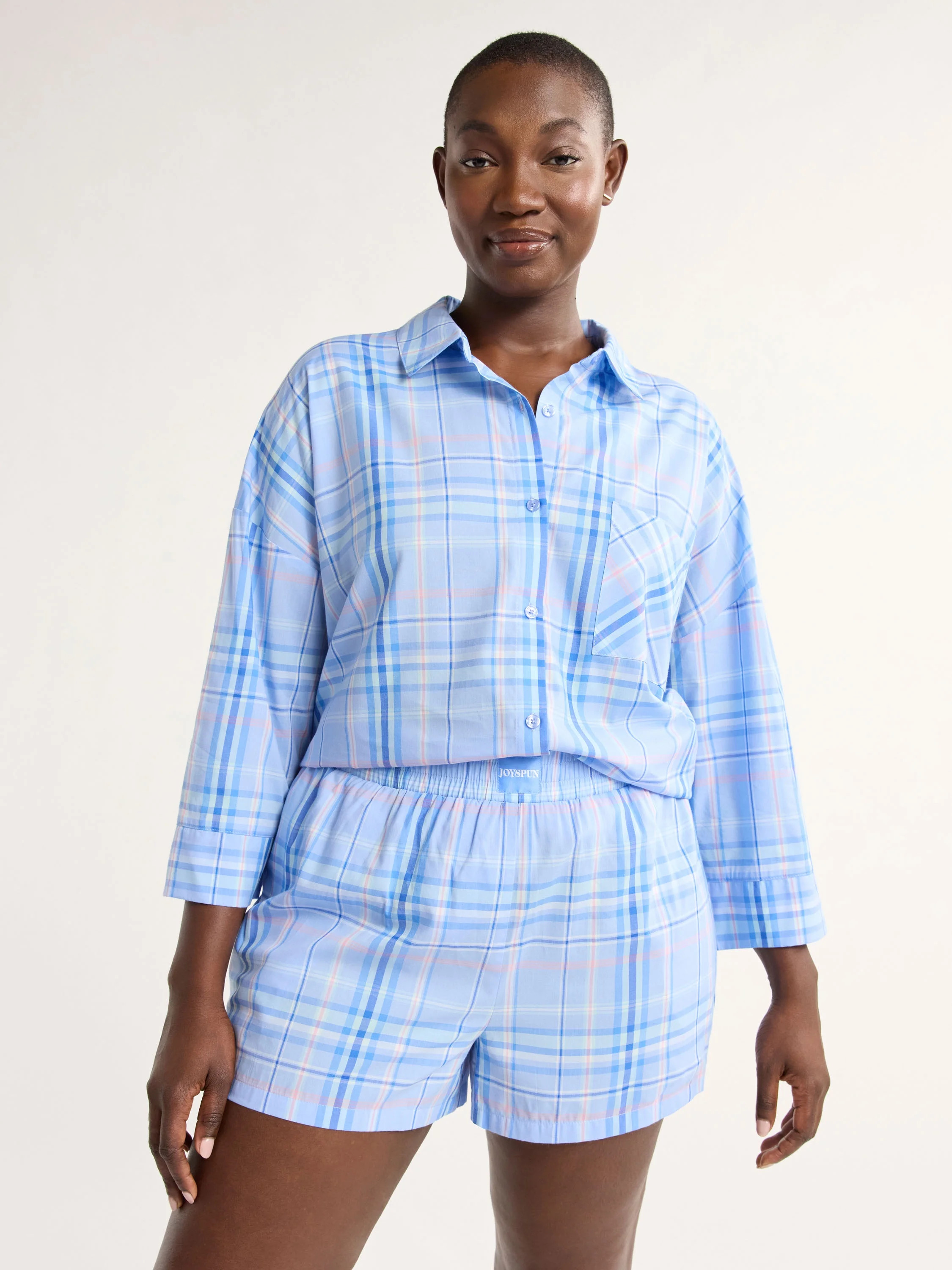 Joyspun Women's and Women’s Plus Woven Shirt and Shorts Pajama Set, Sizes XS to 3X - Walmart.co... | Walmart (US)