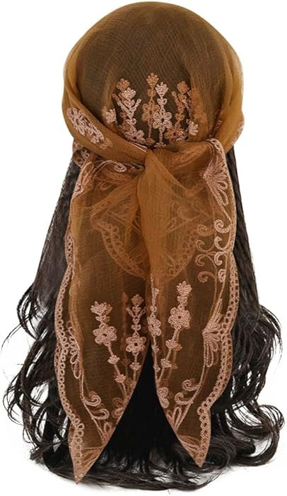 Women's Flower Embroidery Head Scarf Large 31.5 Inch Headband Sheer Hair Bandana for Women Girls | Amazon (US)