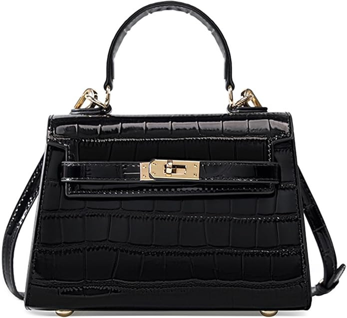 Women Genuine Leather Small Shoulder Bag Fashion Crocodile Print Patent Leather Purse Handbags Da... | Amazon (US)