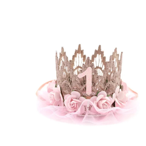 NEW blush rose gold + baby pink roses birthday MINI lace crown with ruffled tulle || photography ... | Etsy (US)
