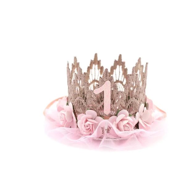 NEW blush rose gold + baby pink roses birthday MINI lace crown with ruffled tulle || photography ... | Etsy (US)