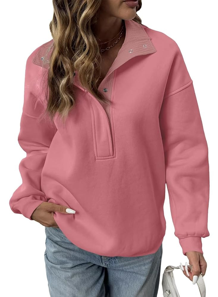BLENCOT Sweatshirt for Women Quarter Button Long Sleeve Oversized Collared Pullover Winter Trendy... | Amazon (US)