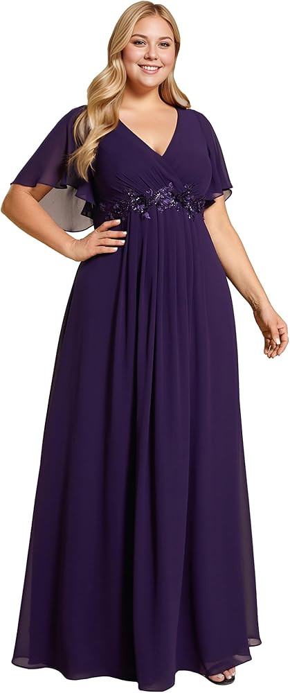 Ever-Pretty Plus Women's V Neck Floor Length Chiffon Evening Dresses Plus Size Mother of The Brid... | Amazon (US)