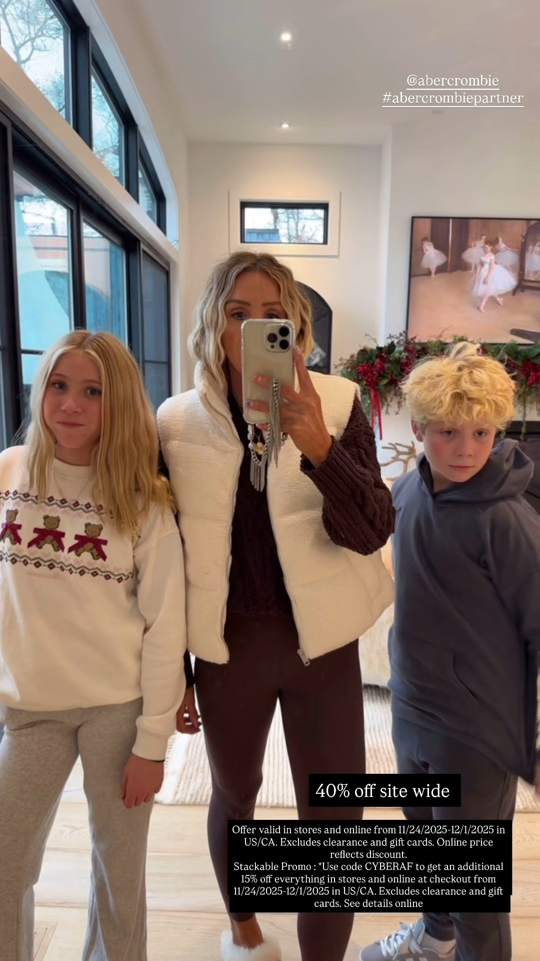 #abercrombiepartner Cyber week at @abercombie Kids is here! Get 40% off everything from the kids site. Use code: “CYBERAF” for an additional 15% off. Offer valid in stores and online from 11/24/2025-12/1/2025 in US/CA. Excludes clearance and gift cards. Online price reflects discount. *Use code CYBERAF to get an additional 15% off everything in stores and online at checkout from 11/24/2025-12/1/2025 in US/CA. Excludes clearance and gift cards. See details online #abercrombiekids 