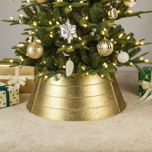 Glitzhome 25.75" D Painted Gold Metal Glitter Tree Collar, Handcrafted Christmas Tree Ring, Metal... | Amazon (US)