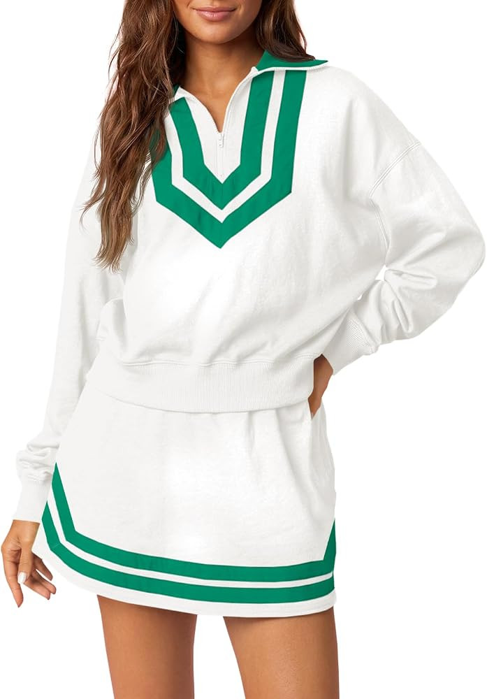 Fisoew 2 Piece Sets for Women Athletic Tennis Skirt Set Casual Sweat Sets | Amazon (US)