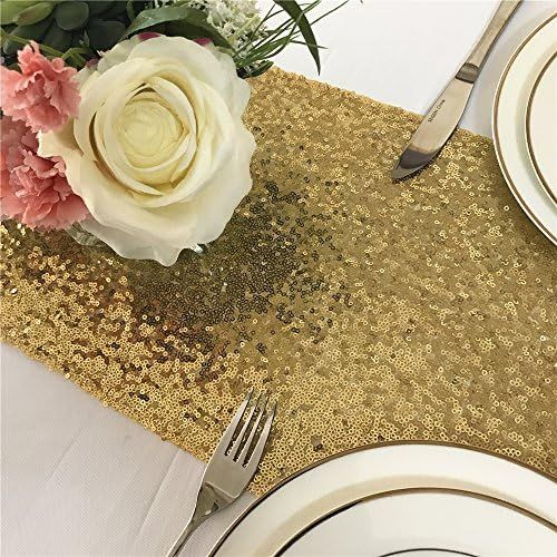 Trlyc 12 by 108-Inch Elegant Rectangle Gold Sequin Wedding Table Runner Gold Glitz Table Linens | Amazon (US)