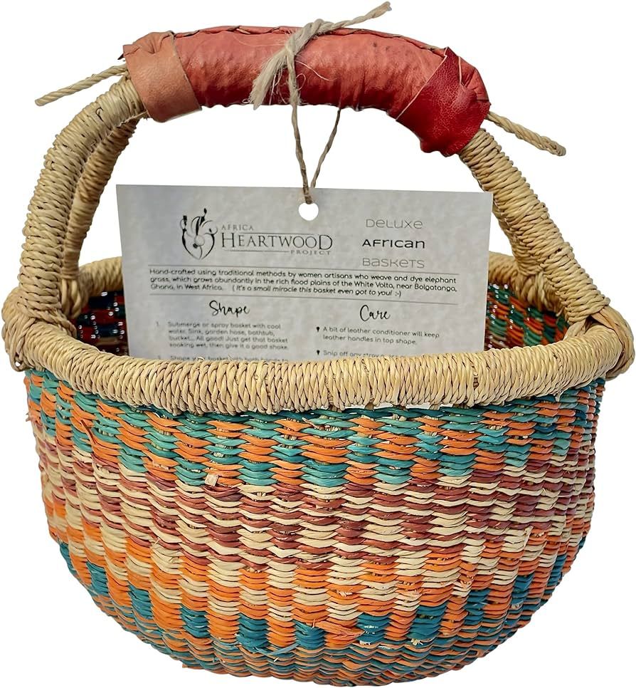 Deluxe Round Colorful African Basket - 10" (small) - by market women in Bolgatanga, Ghana with Af... | Amazon (US)