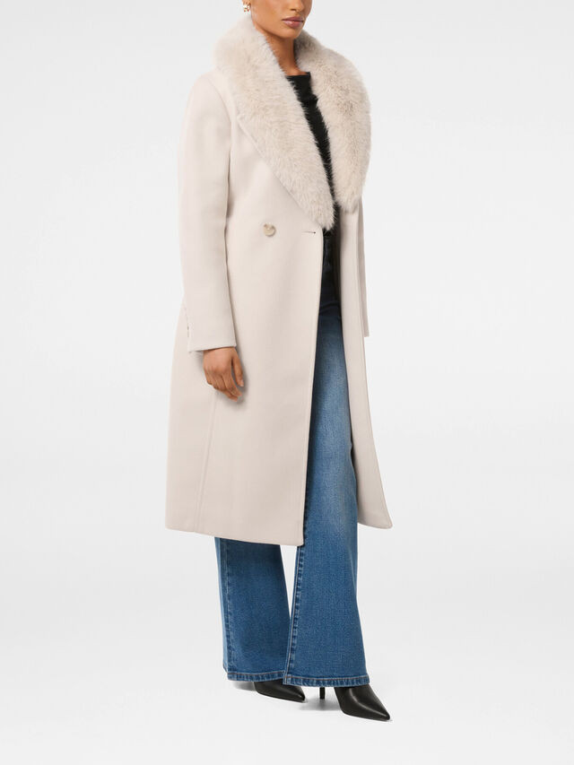 Cream Forever New Monica Petite Faux Fur Collared Wrap Coat | Faux Fur & Shearling | Fenwick | Fenwick