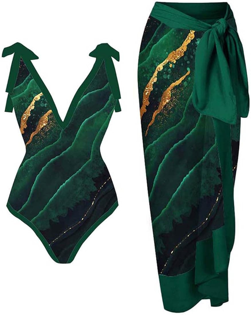 Cbcbtwo One Piece Bathing Suit for Women with Bikini Maxi Wrap Skirts 2 Piece Floral Print Swimsu... | Amazon (US)