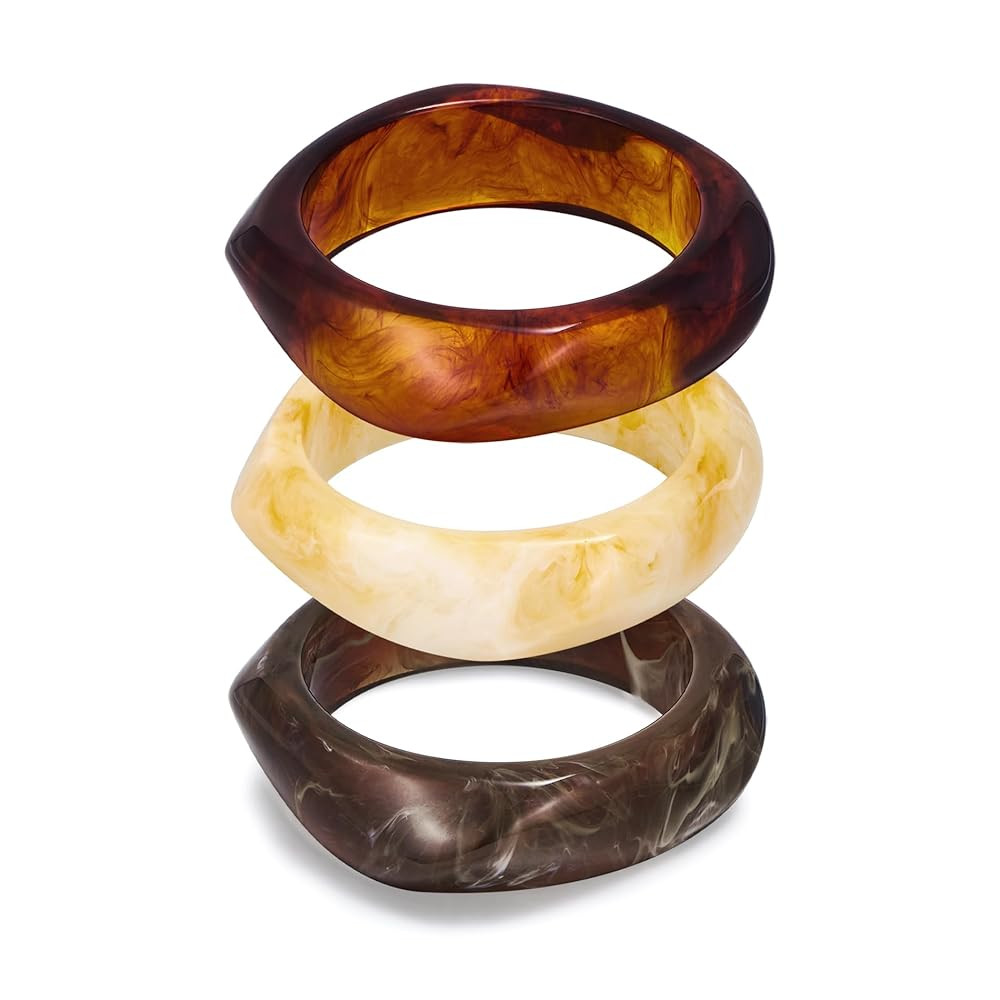 WOWORAMA 3pcs Colorful Resin Acrylic Bangle Bracelets Set for Women Wide Chunky Acrylic Bracelets... | Amazon (US)