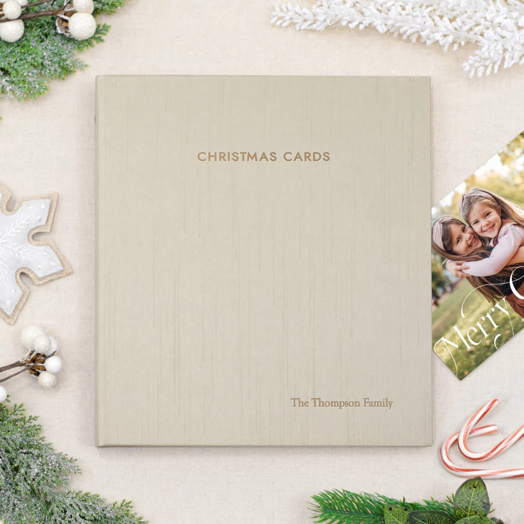 PERSONALIZED Christmas Card Album With Ivory Silk Cover | Includes Custom Gold Foil Embossing | H... | Etsy (US)