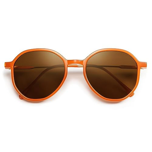SOJOS Trendy Designer Hexagon Round Sunglasses for Women Fashion Big Shades Geometric Women Sunglasses SJ2181, Orange Frame/Brown Lens | Amazon (US)