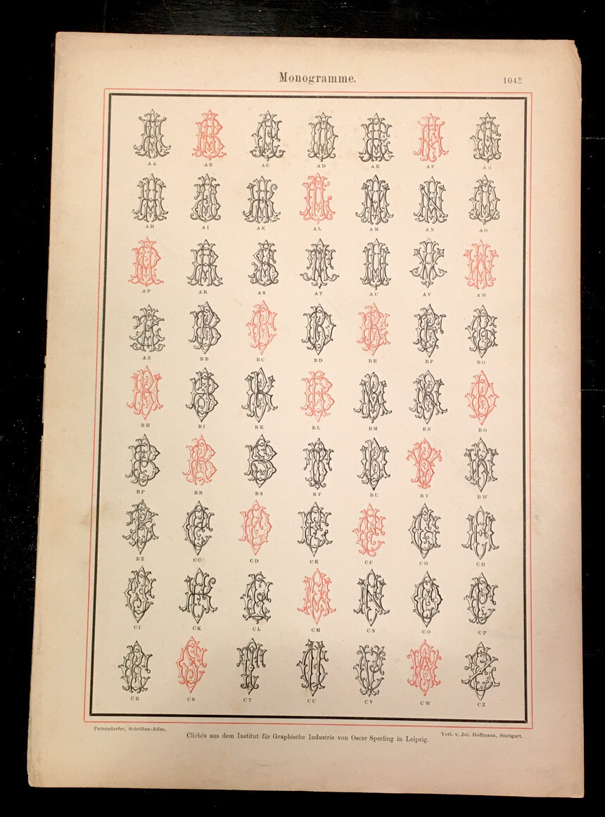 Rare Antique German Print Of Monograms Ready To Frame! Interesting Piece  | eBay | eBay US