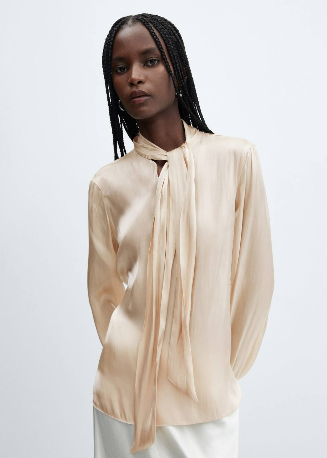 Satin blouse with bow collar -  Women | Mango USA | MANGO (US)