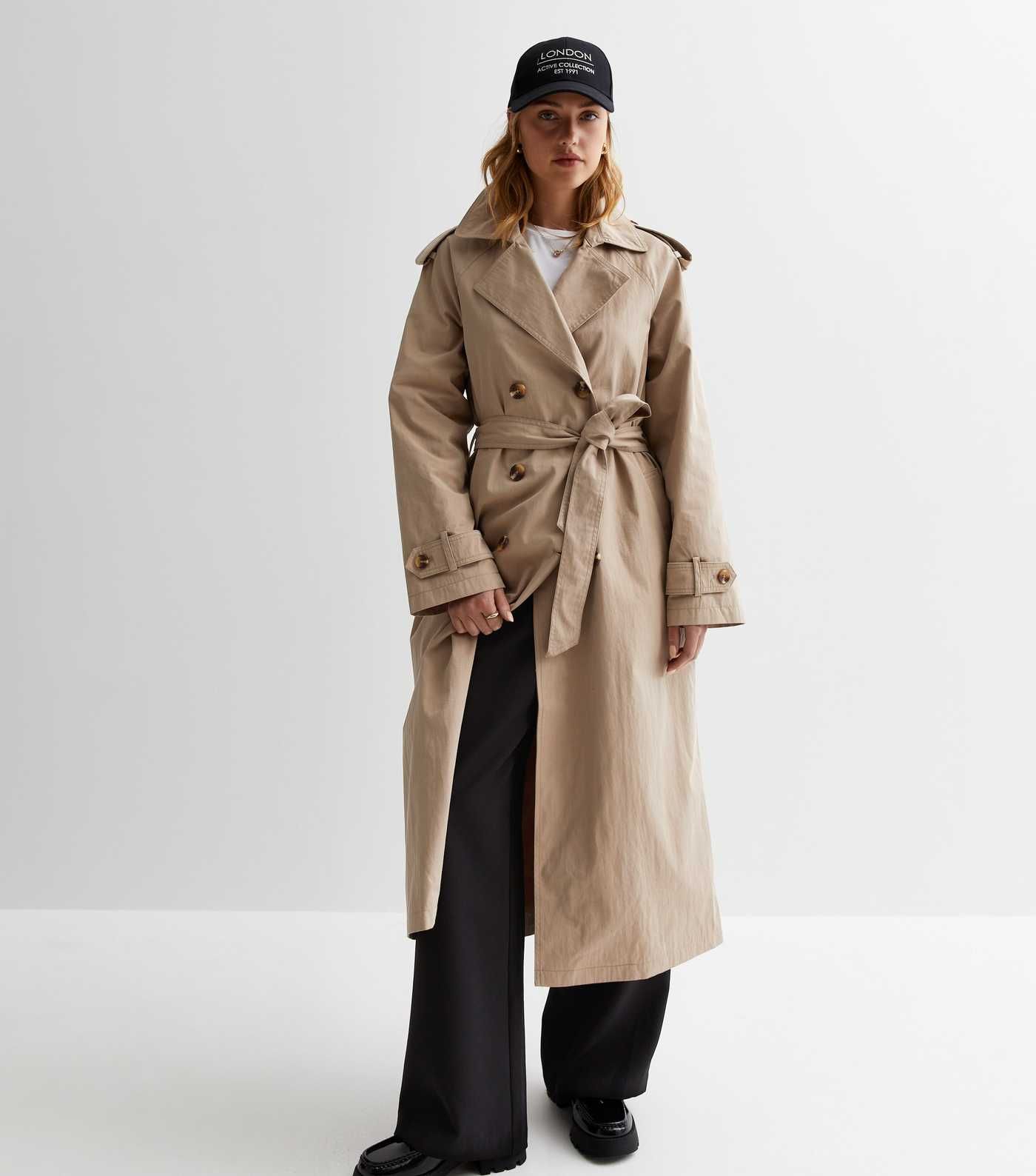 Stone Longline Belted Trench Coat
						
						Add to Saved Items
						Remove from Saved Items | New Look (UK)