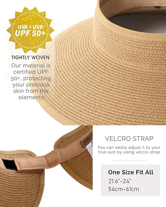 FURTALK Sun Visor Hats for Women Wide Brim Straw Roll Up Ponytail Summer Beach Hat UV UPF Packabl... | Amazon (US)