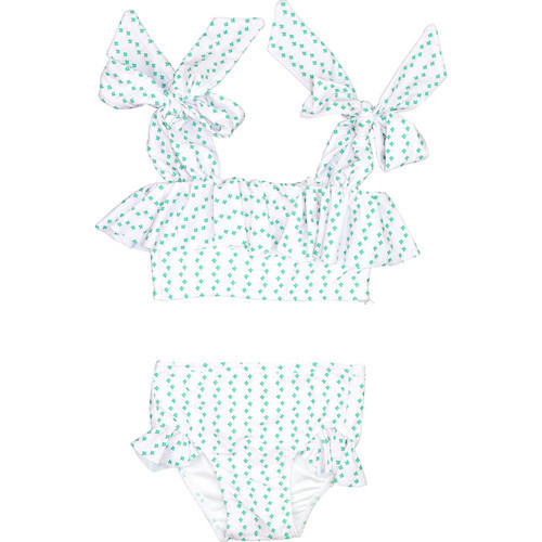 Pink And Green Floral Stripe Lycra Bikini | Cecil and Lou