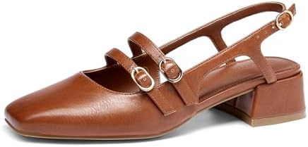Coutgo Women's Mary Jane Chunky Low Heels Slingback Pumps Closed Square Toe Wedding Dress Shoes | Amazon (US)