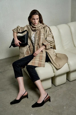 Tamsin Reversible Plaid Trench Coat with Scarf | Fabrique