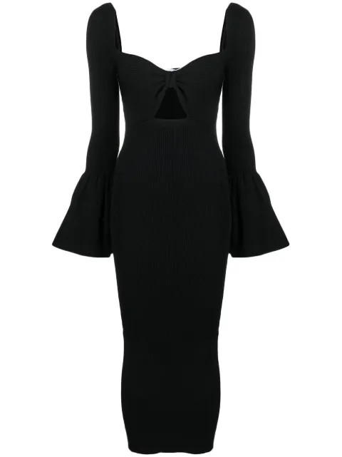 Self-Portrait ribbed-knit Bow Midi Dress - Farfetch | Farfetch Global