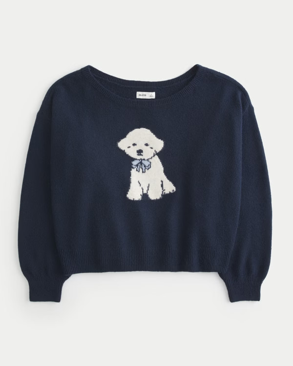 Hollister Comfy Cloud Easy Off-the-Shoulder Puppy Graphic Sweater | Hollister (US)